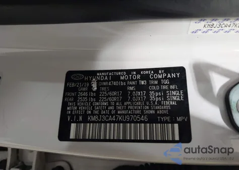 2019 Hyundai Tucson Value z USA, uszkodzony, nr VIN KM8J3CA47KU970546